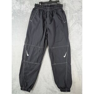 Nike Track Pants Men's Small Black Double Swoosh Lined Baggy Nylon